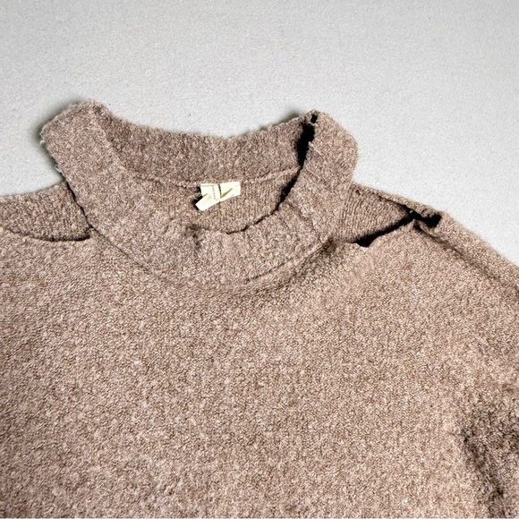 Moth Anthropologie Sweater Large Brown Knit Cutout Wool Mix Alpaca Cold Shoulder - Picture 4 of 9